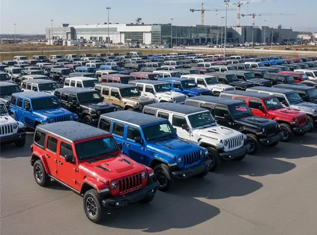 Many Jeep vehicles in a lot